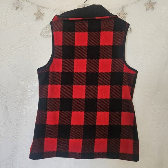 Chaps Sport Medium Women Buffalo Plaid Vest 80s Outdoor Cabincore Fleece Rustic - Picture 2 of 8